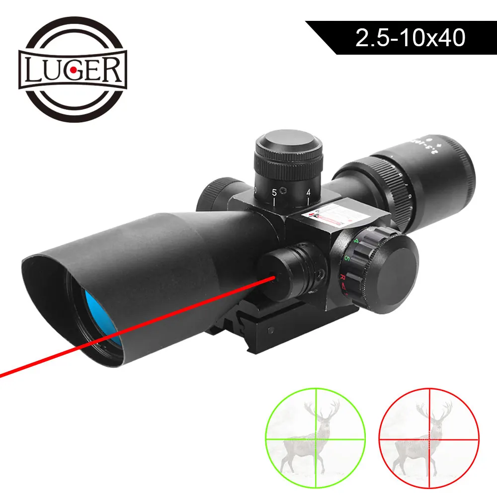 LUGER 2,5-10X40 оптический прицел с подсветкой тактический прицел с красным лазером красный зеленый Mil-dot Crosshair Air Gun охотничий прицел