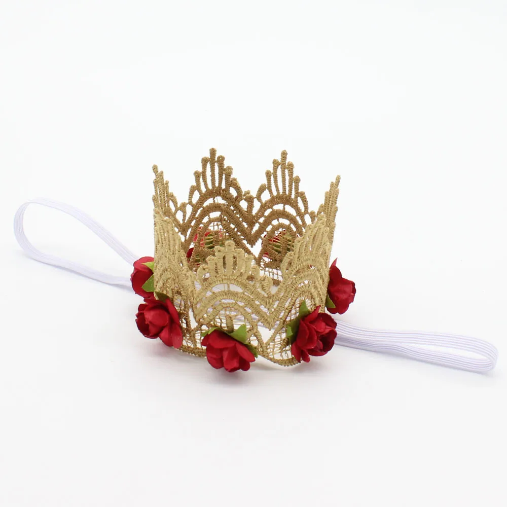 Винтажная Кружевная повязка на голову Золотая для девушек с цветами принцессы