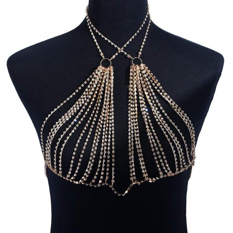 Ожерелье женское с блестящими кристаллами стразы грудь цепочка для тела