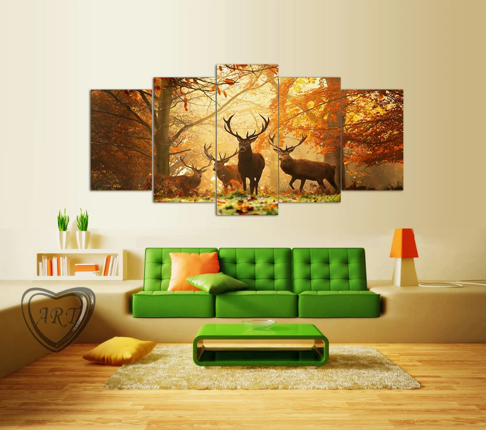 5 панель HD печатных картина олень холст Home Decor Wall Art Picture для гостиной YK 66|Рисование