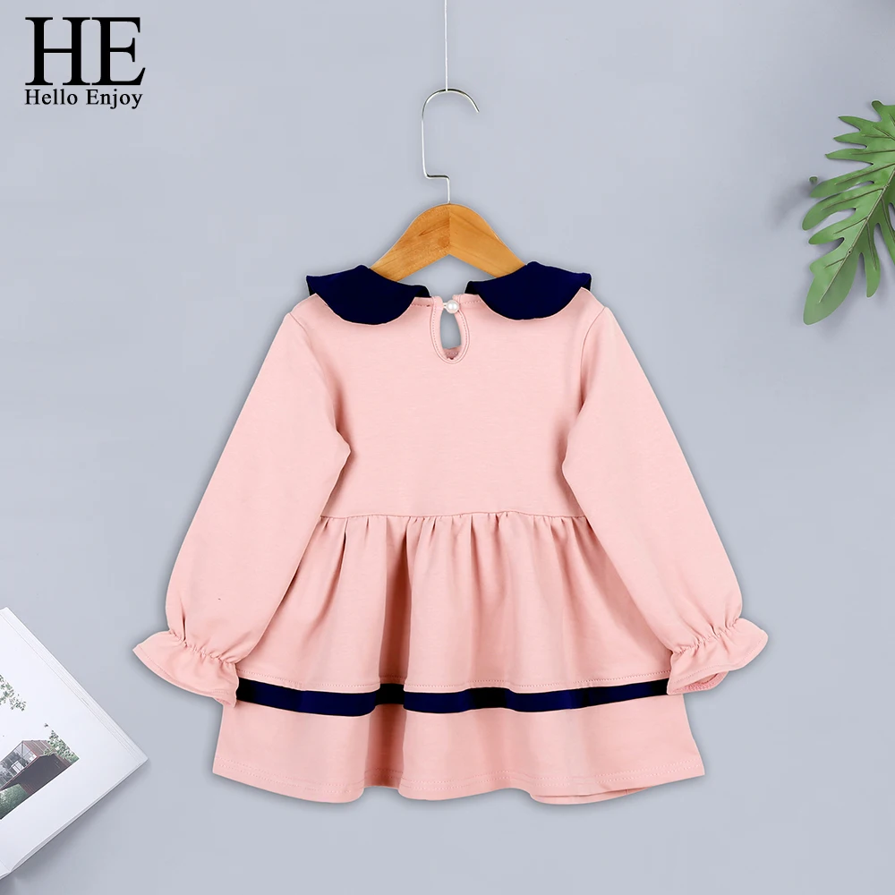 HE Hello Enjoy Girls Party Dress Kids Princess Navy Collar Solid Belle Sweater Spring Autumn Children Girl Wedding | Детская одежда и
