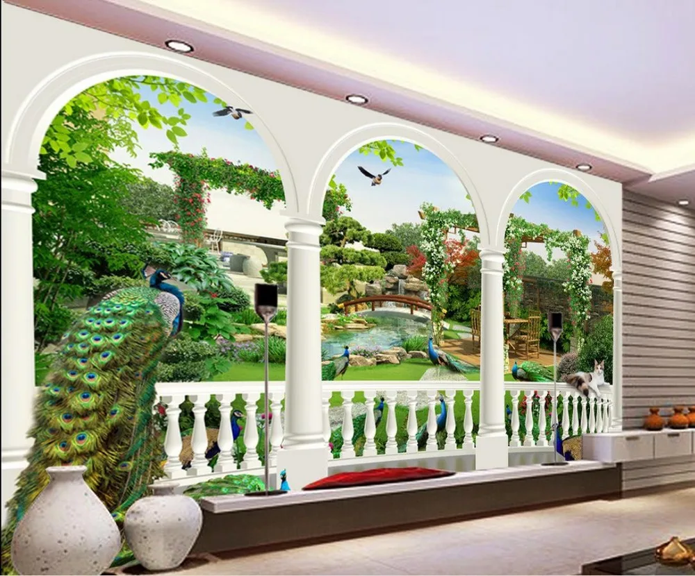 Павлин Фэнтези 3d ТВ фон птица сад комната обои пейзаж Роспись|3d mural painting|3d mural3d room