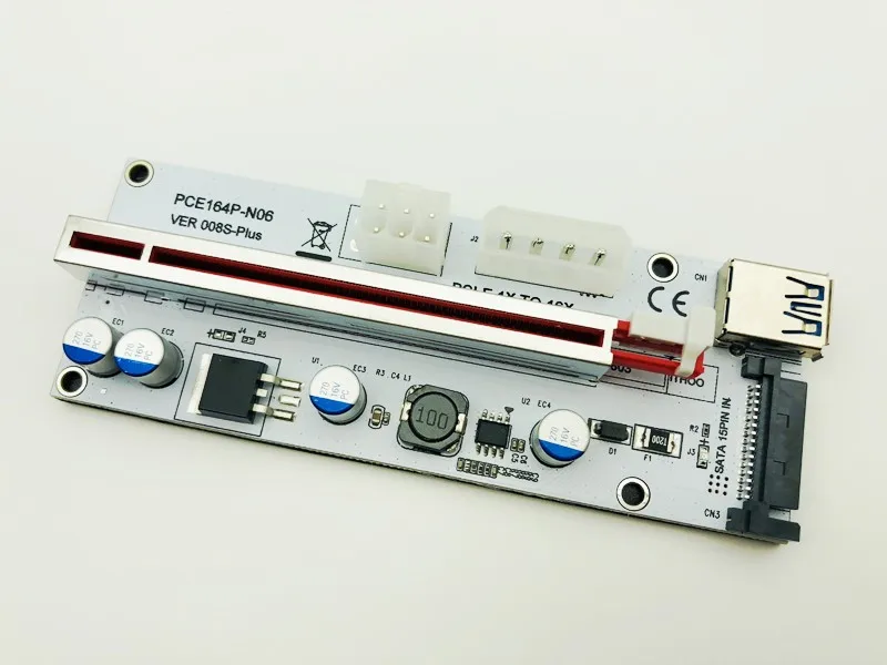 50 шт. переходная карта VER008S Plus PCI-E 008S PCIe 1x к 16x 4-контактный 6pin Sata кабель питания USB 3 0