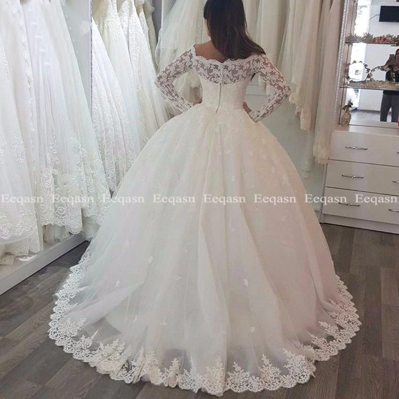 Vestido de Noiva Роскошные свадебные платья широкий длинный рукав бальное платье Арабский свадебное платье с кружевами винтажное платье