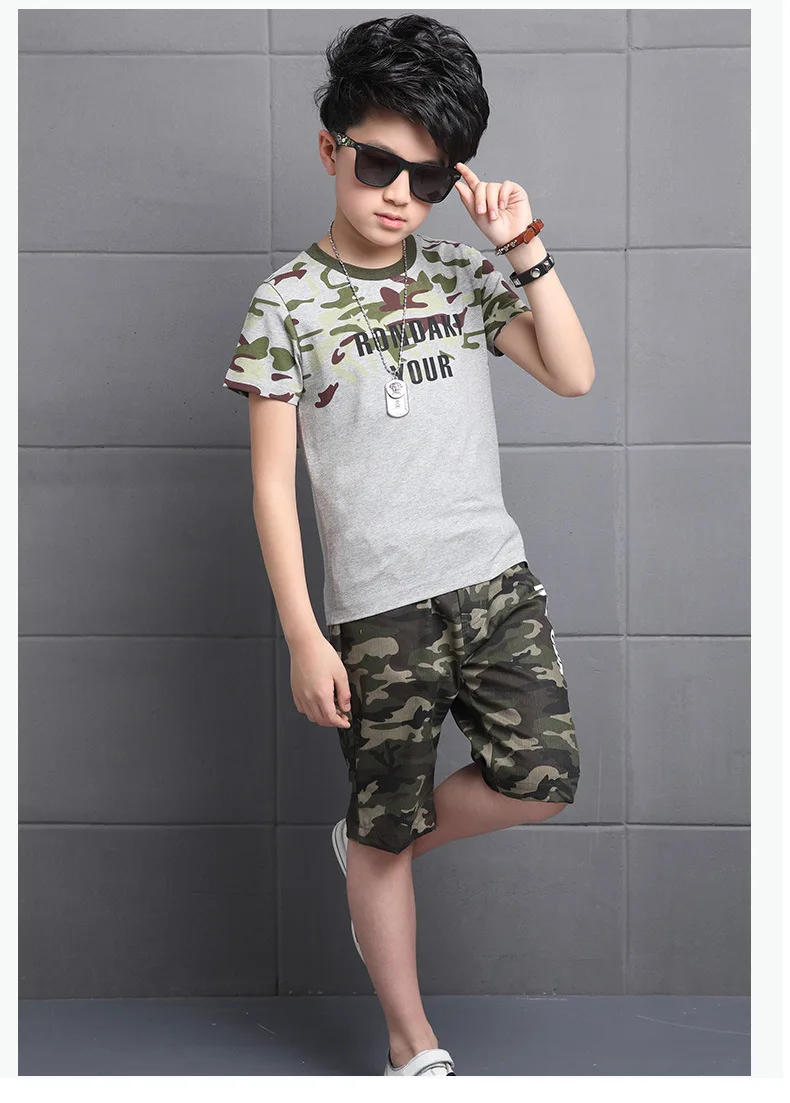 Clearance Sale 2019 Summer Boy Clothing Sets Toddler Big Boys Clothes Kids Children Suit Camouflage T-Shirts + Shorts |