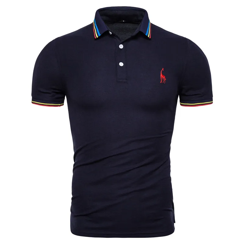 2pcs-navy Фирменное Качество, 2 шт./лот, Мужская однотонная приталенная рубашка поло с вышитым оленем, Мужская Повседневная деловая рубашка поло, мужские топы с жирафом - Цвет: 2pcs-navy