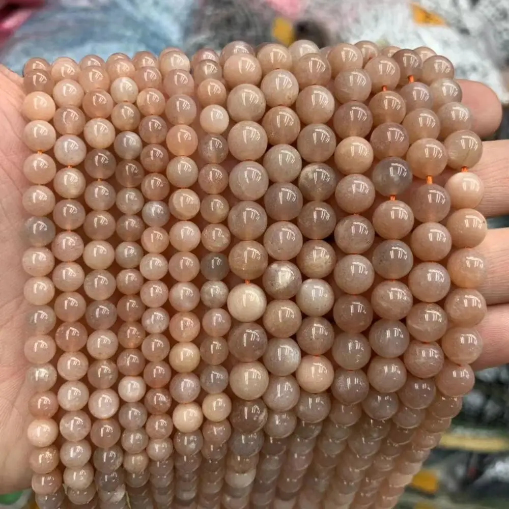Круглые бусины из солнечного камня, натуральные бусины из драгоценных камней DIY, свободные бусины для изготовления ювелирных изделий, прядь 15 дюймов - Цвет: Коричневый