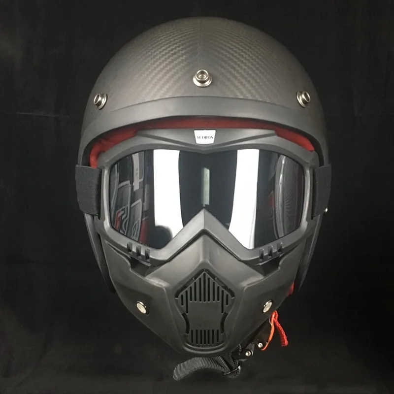 2 with mask Vcoros 3/4 винтажный мотоциклетный шлем с открытым лицом, красный чехол из натуральной кожи, оболочка из углеродного волокна для рубиновых мотоциклетных шлемов в стиле ретро - Цвет: 2 with mask