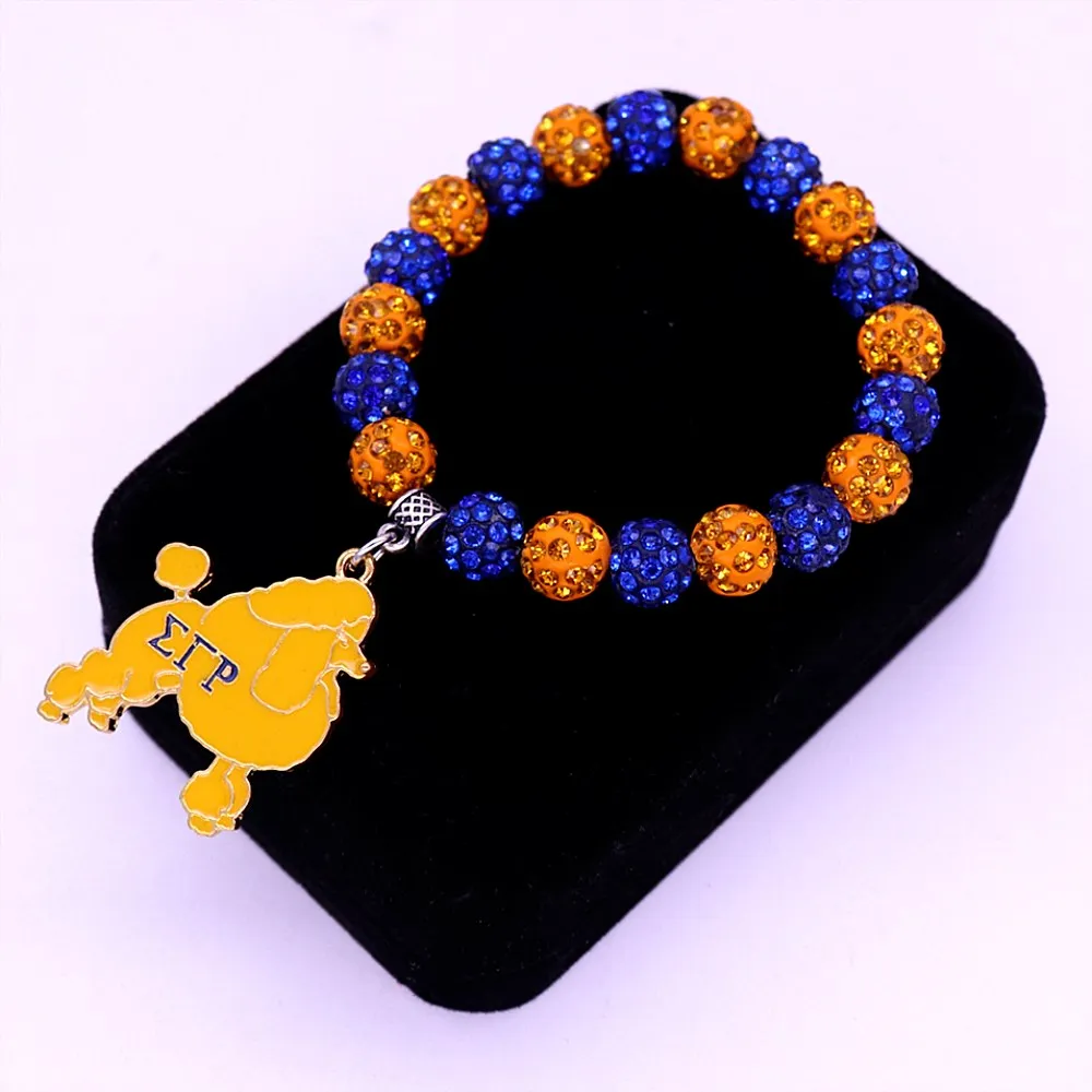 Двойной нос синие желтые хрустальные бусины греческая буква Sigma Gamma Rho Poodle