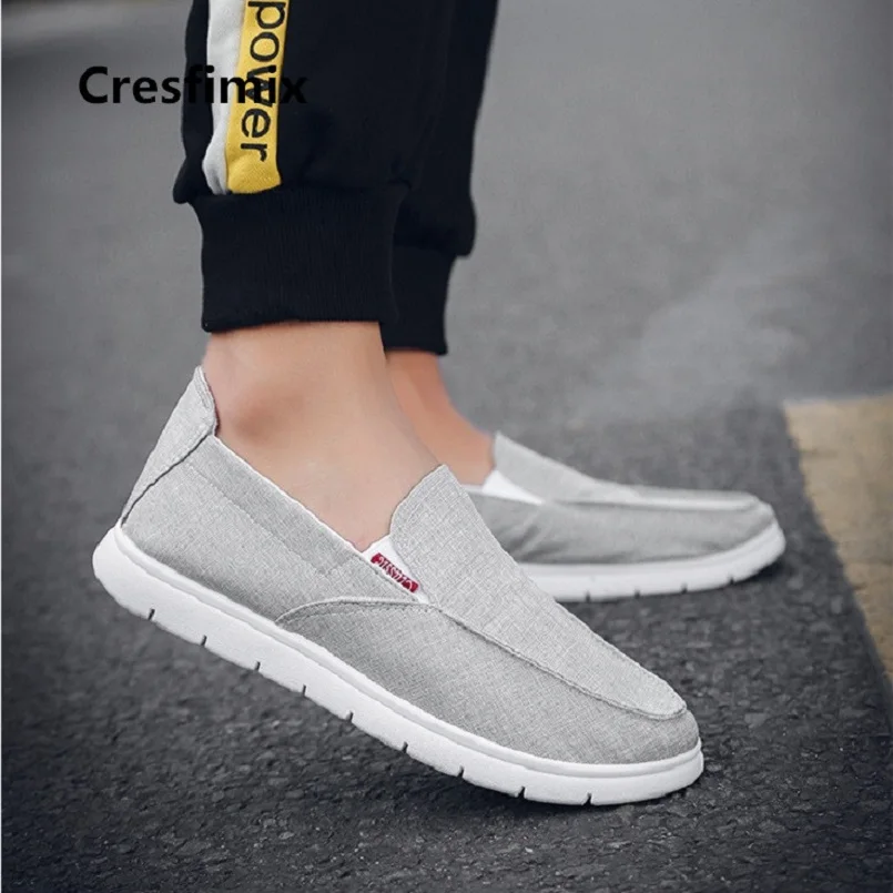 

Cresfimix male fashion comfortable spring slip on grey flat shoes men casual black canvas loafer man's leisure shoes a3286
