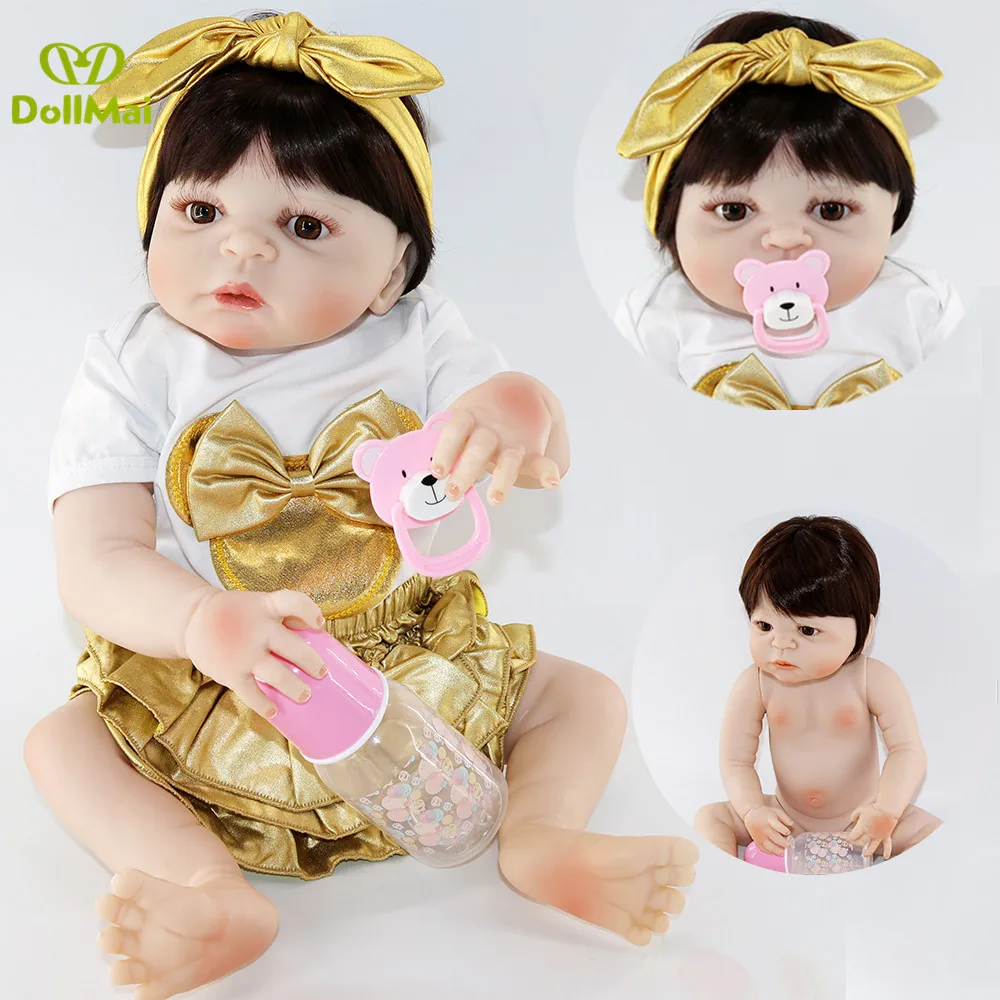 

DollMai full silicone reborn baby girl doll 23"57cm Bebes reborn com corpo de silicone menina child xmas gift toy dolls reborn