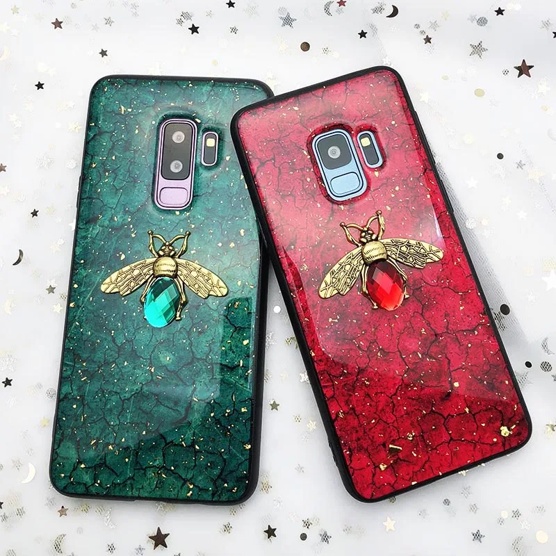 Блестящий чехол с Пчелкой из золотой фольги и мрамором для iPhone 12 mini 11Pro X XR XS MAX 7 8 6S