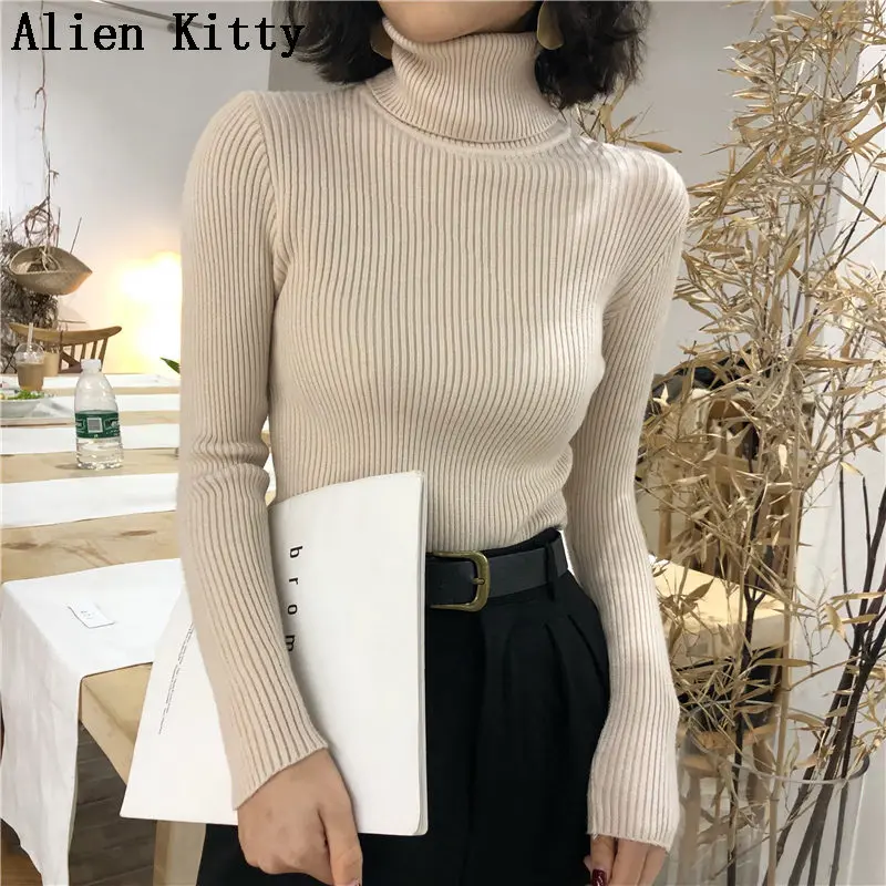 Свитер Alien Kitty Женский простой вязаный свитер с высоким воротом однотонный для