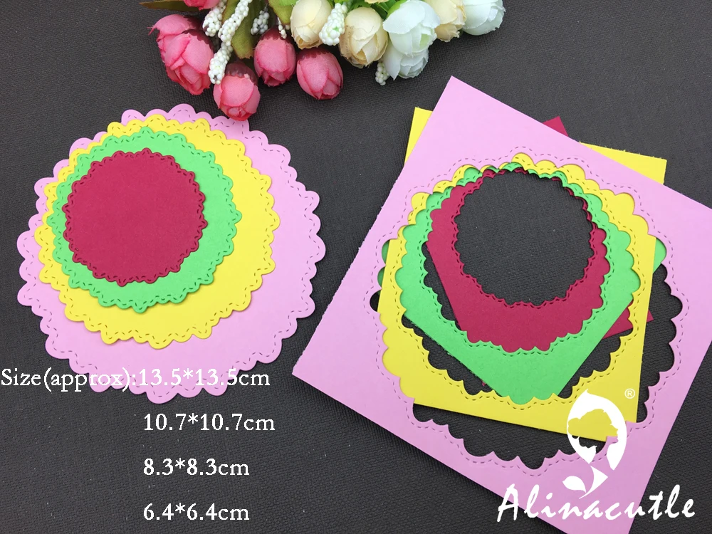 Металлические режущие штампы AlinaCraft 4 шт. круглая волнистая рамка скрапбукинг