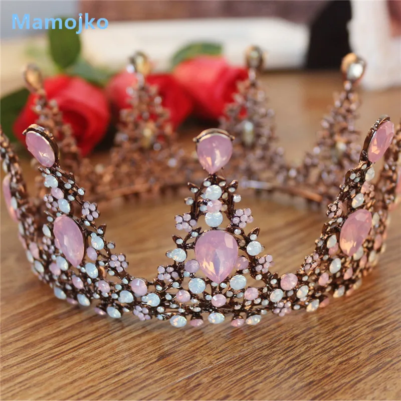 Mamojko барокко винтажные розовые стразы Кристалл Королева свадебная корона модная