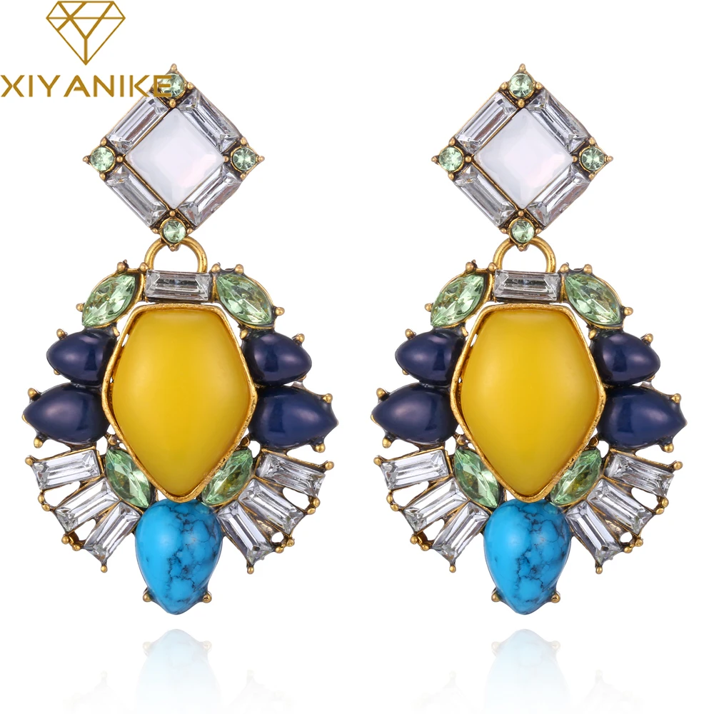 Женские серьги подвески XIYANIKE летние с желтым драгоценным камнем E377|jewelry brush|jewelry