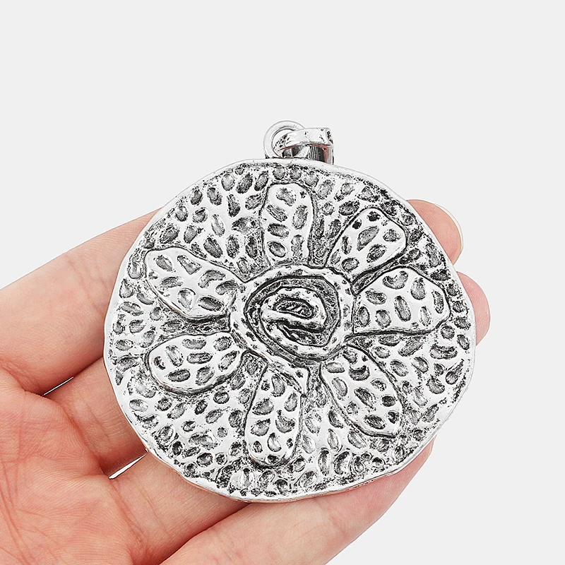 

2PCS Hammered Swirl Spiral Flower Round Charms Pendants for Necklace Making Jewelry Findings 62x65mm