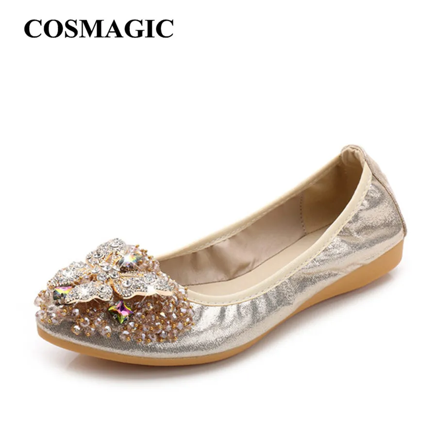 COSMAGIC 2019 новые женские балетки с бабочками и кристаллами складные Стразы мягкой