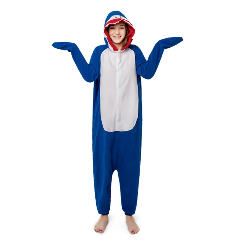 Флис Kigurumi Акула животных Косплэй Пижамный костюм для взрослых унисекс пижамы