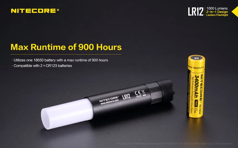 Горячая Nitecore LR12 2 в 1 дизайн CREE XP-L HD V6 светодиодный 1000 люмен выдвижной портативный фонарь