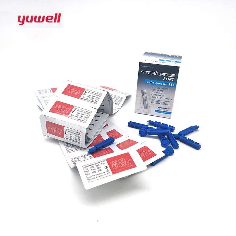 Yuwell 150 шт мг/дл глюкометр тест-полоски и Ланцеты глюкометр аксессуары 710 740 510 Самостоятельная упаковка диабет
