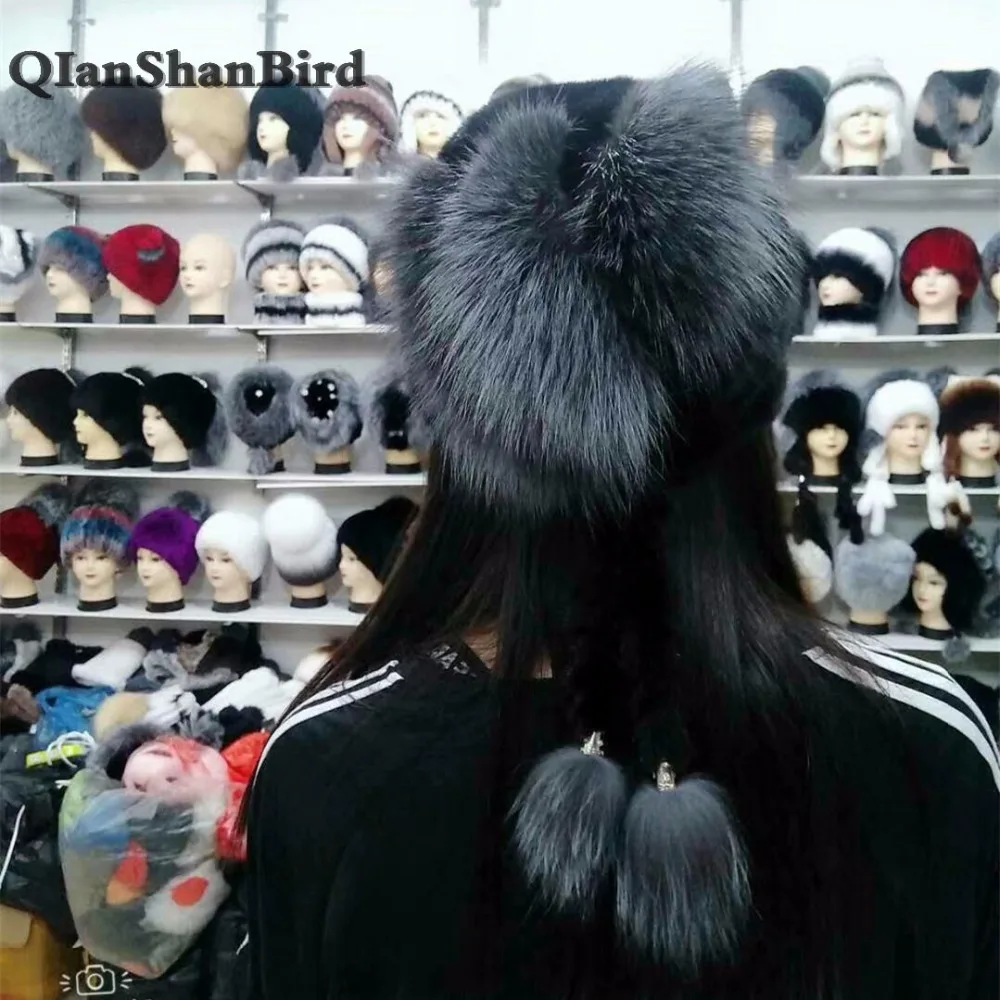 2018 New Style Women Mink Fur Hats with Silver Fox Stripes Real Tails High Quality 100% Caps | Аксессуары для одежды
