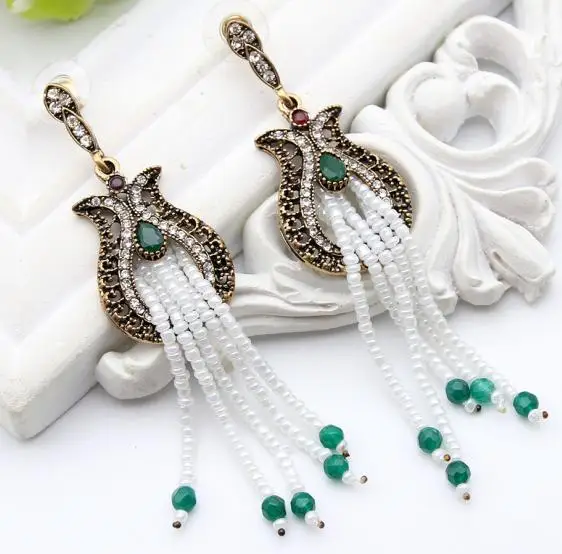 MT002GREEN Модный вышитый бусинами жакет Марокко серьги для девушек с имитация жемчуга плакировкой золота в форме тюльпана от серьги в виде цветка Для женщин Свадебная вечеринка праздничные украшения - Окраска металла: MT002GREEN