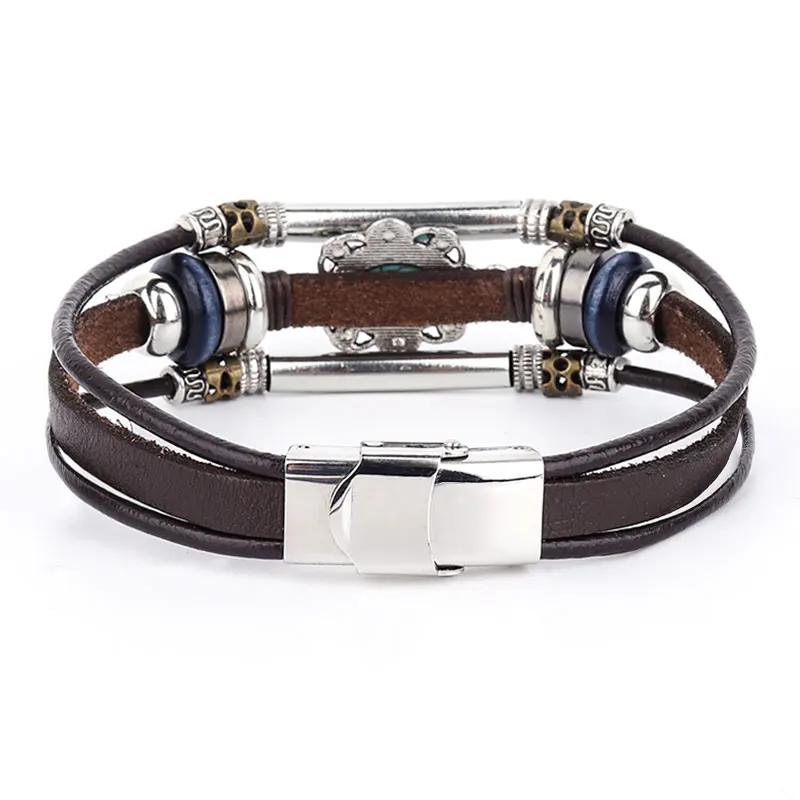 New 3PC/Set Bohemian Punk Men Leather Bracelet Blue Crystal Wrap Wristband Charm Bangle Wholesale pulseira Fashion Jewelry | Украшения и