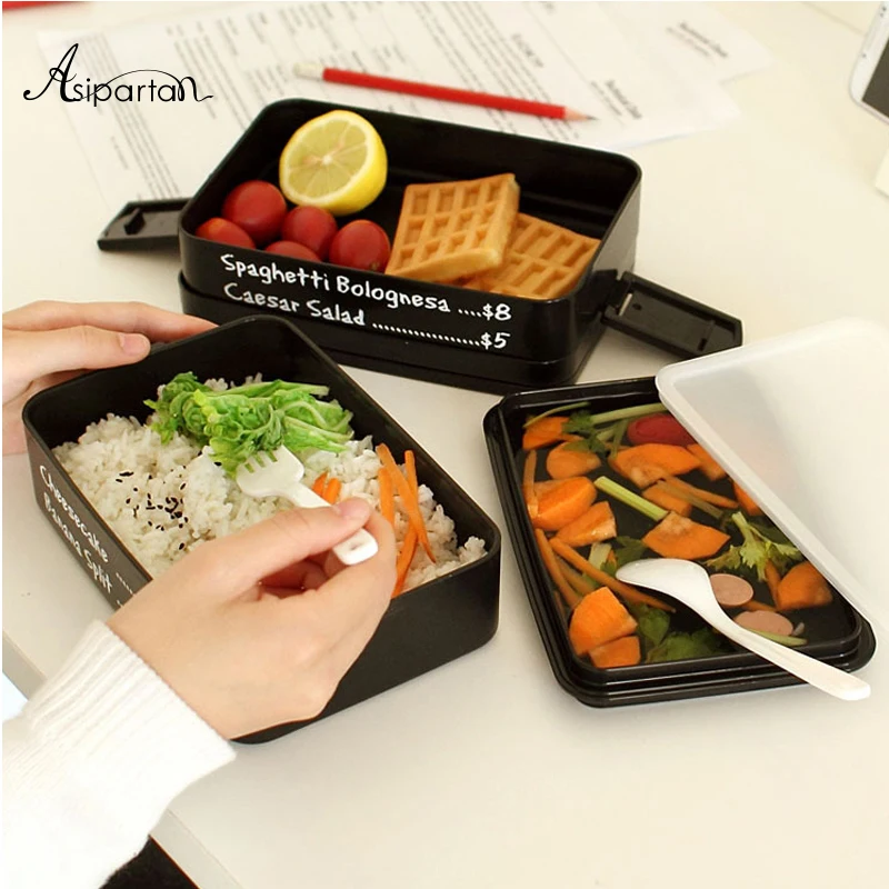 Asipartan Lunch Boxs 2 Layeres Japanese Style Food Container Bento Box Portable Sushi Plastic Microwave Storage |
