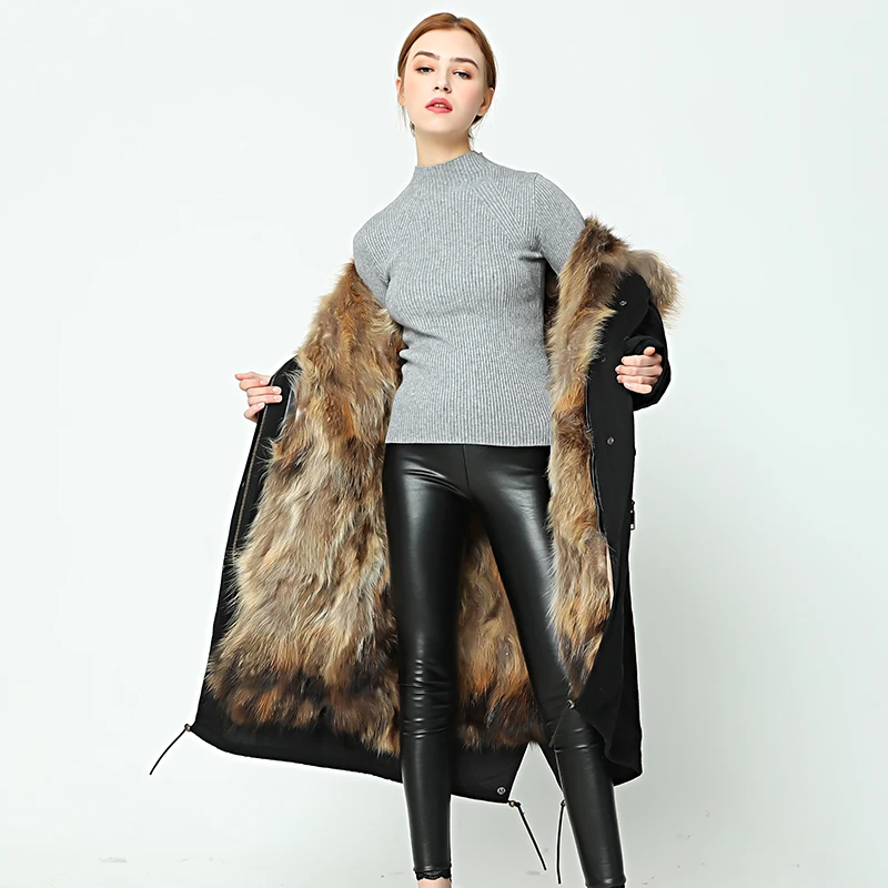 OFTBUY, парка выше колена, зимняя куртка для женщин, парка из натурального меха енота, пальто с воротником, с капюшоном, настоящая теплая подкладка из лисьего меха