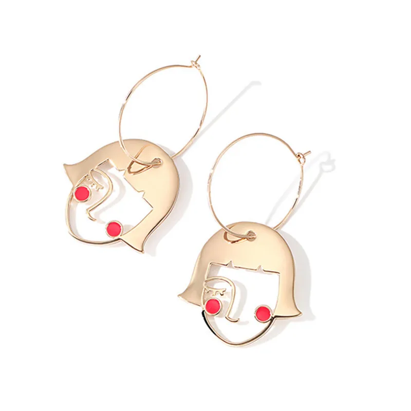 2018 New Unique Design Creative Cute Sweet Enamel Girls Face Stud Earrings Gold Color Fashion Jewelry 3.9*3.1cm | Украшения и