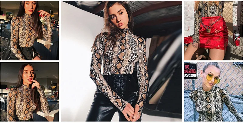 Articat мода змея печати боди Для Женщин Осенние Топы с длинным рукавом Bodycon комбинезон Для женщин s комбинезон вечерние Club комбинезон Комбинезоны