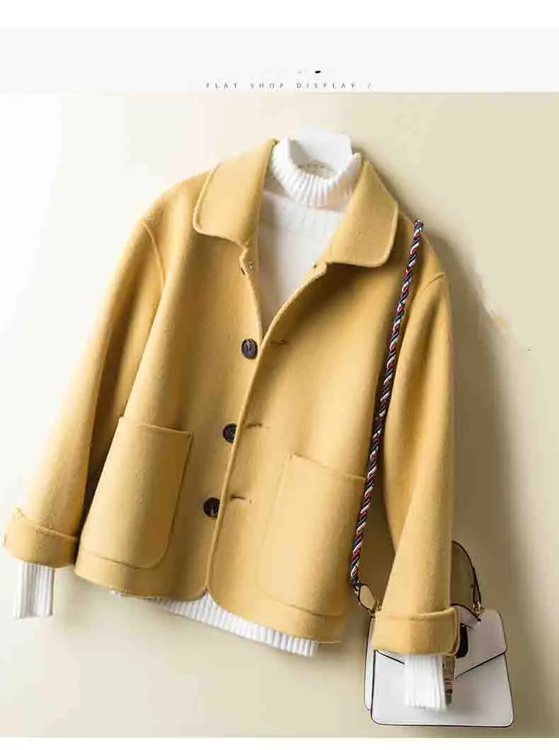 Wool Coat Women Spring Autumn high quality Double-sided Cashmere Jacket Long sleeve Casual plus size Short Coats