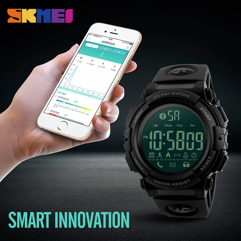 SKMEI Мужские Спорт Смарт часы Шагомер удаленной Камера калорий Часы Bluetooth