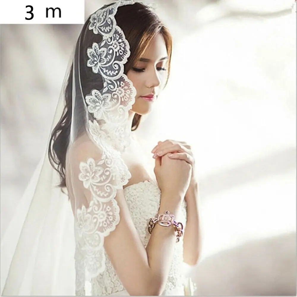 Long Mantilla Bride Veil Elegant Veils Polyester Girl Church Wedding Bridal | Дом и сад