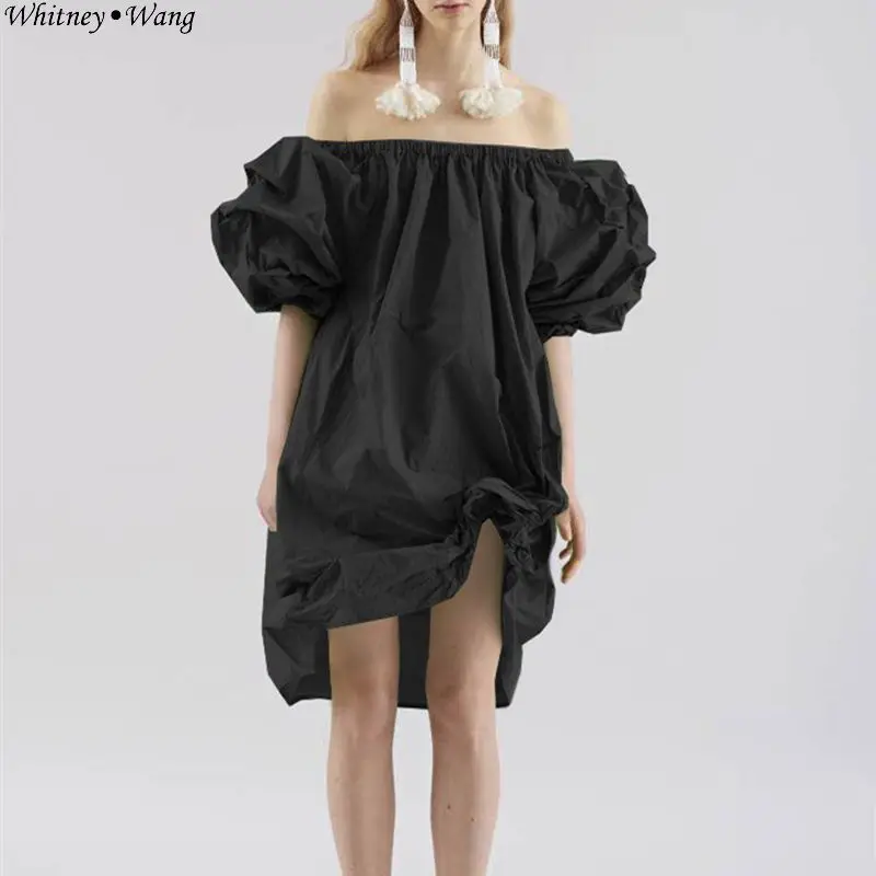 WHITNEY WANG 2019 Летняя мода уличная дизайнерская стильная с вырезом лодочкой пышными