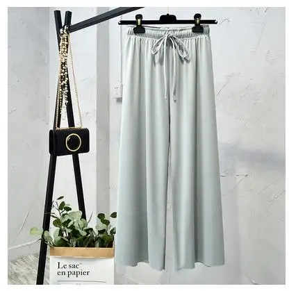 Light Blue Новые женские шелковые трикотажные широкие брюки лето осень эластичные брюки с высокой талией женские повседневные свободные брюки SF1269 - Цвет: Light Blue