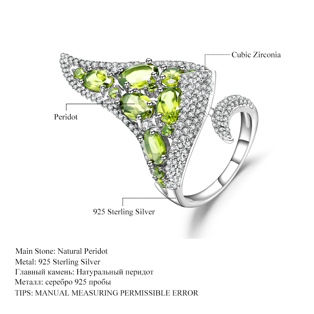 GEM'S BALLET 4.43Ct натуральный перидот драгоценный камень открытый палец кольцо 925 пробы Серебряный винтажный, готический, в стиле панк кольцо для женщин ювелирные изделия