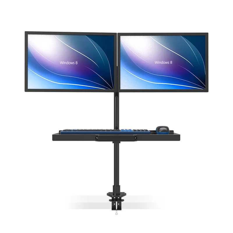 Desktop Dual LCD Monitor Holder +Keyboard Holder Free Lifting Full Motion Sit-Stand Work Station W813