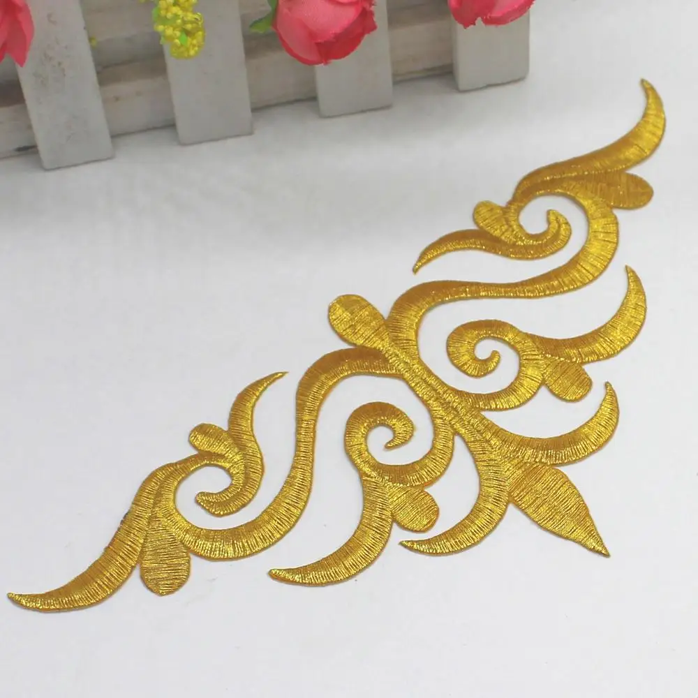 Gold YACKALASI, 5 шт./лот, золотая вышивка, аппликация, косплей костюм, нашивки, 3D, золото и серебро, железо, Венеция, отделка, 21*9,5 см - Цвет: Gold