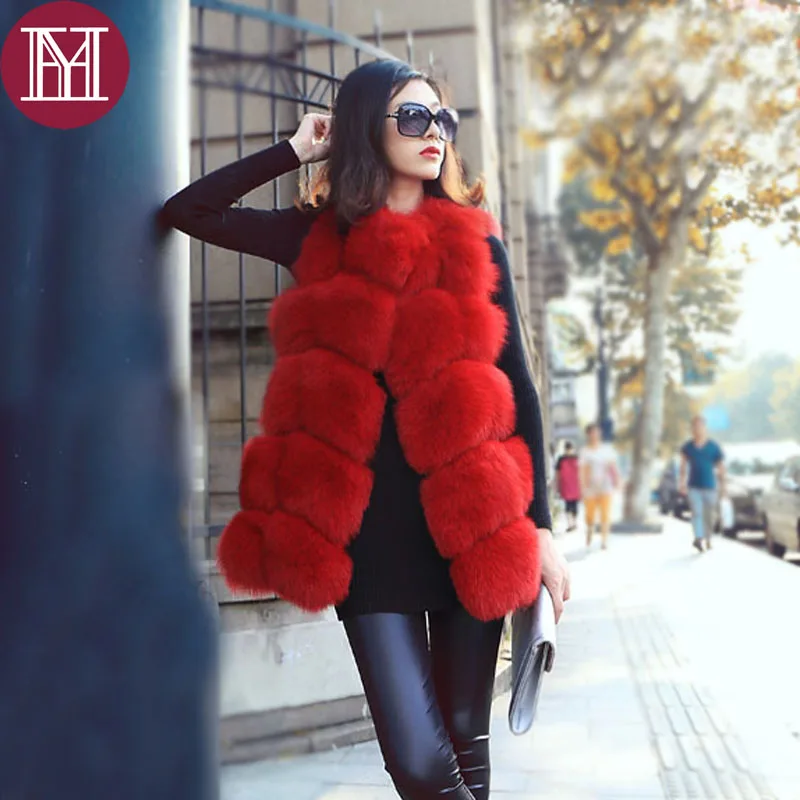 2018 зимние женские натурального меха лисы Жилет Леди пальто с мехом без рукавов