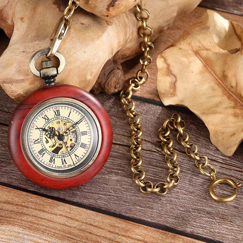 Деревянные карманные механические часы для женщин и мужчин ручная цепочка