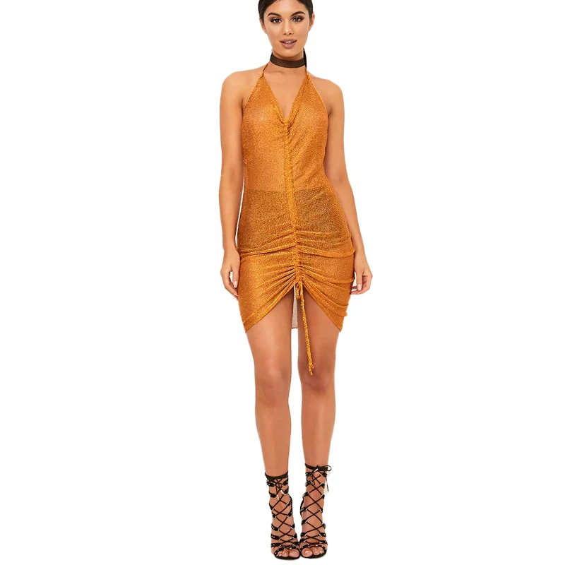 Холтер чистой пряжи платье юбка V воротник плотно|Женские платья| |