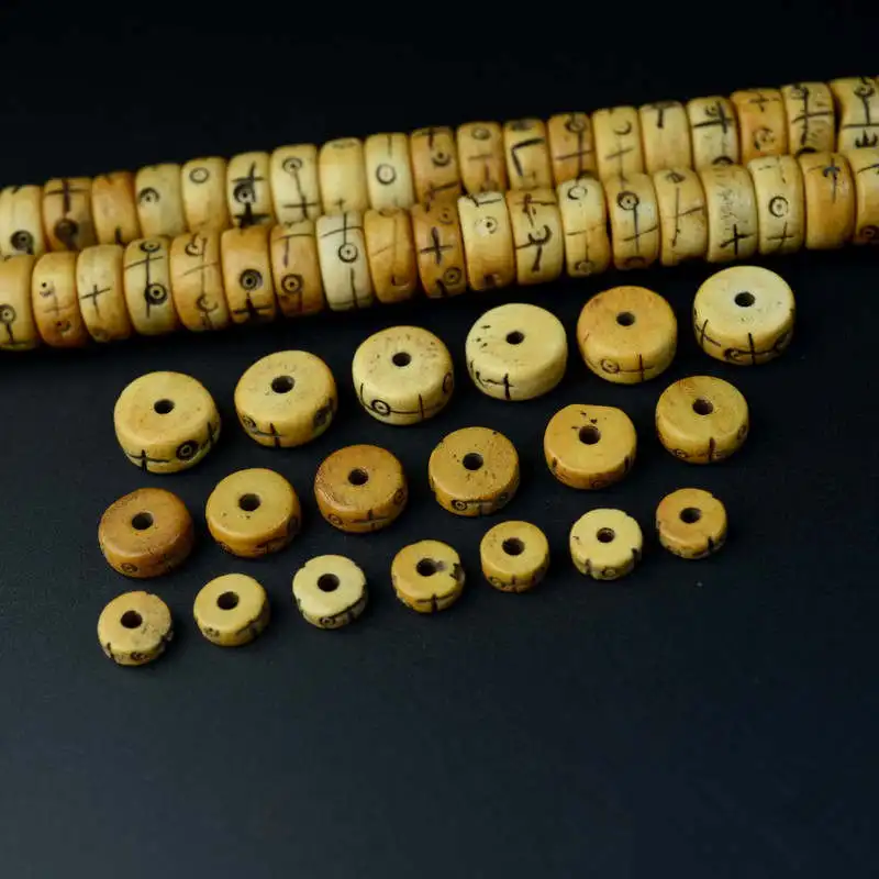 

10PCS Natural Bone Carved Cross Sun Loose Beads 8/10/12/16mm Yellow Coin Beads TSB0339