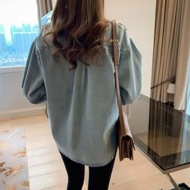 Женские топы и блузки из джинсовой ткани с вышивкой оборками синяя блузка