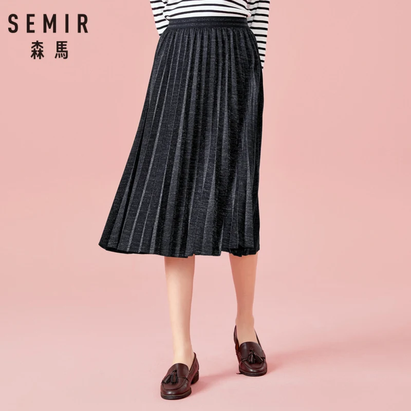 SEMIR Для женщин плиссированная бархатная юбка с завышенной талией блестящая на