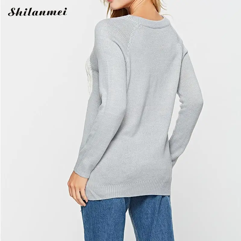 Осень-зима Для женщин О-образным вырезом Свитера вязаные сердца Симпатичные