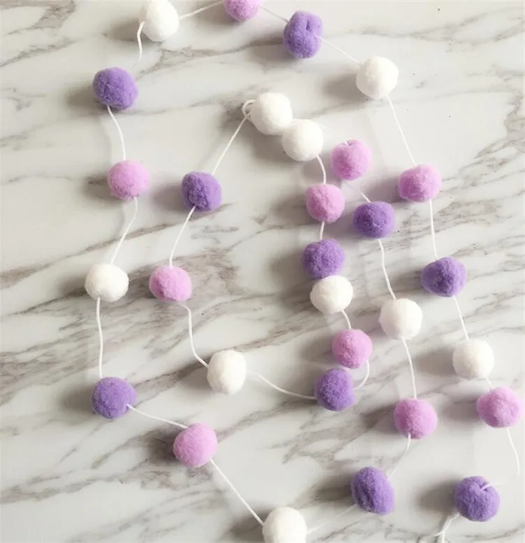 white light purple 2 м INS скандинавском стиле ручной работы фетровые шерстяные шары для детской комнаты орнамент настенный домашний декор Детская гирлянда с помпонами вечерние реквизиты - Цвет: white light purple