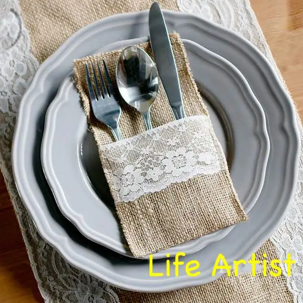 Винтажный джутовый кружевной мешок для посуды 4 &quotx 8&quot 50 шт. карман кухонных