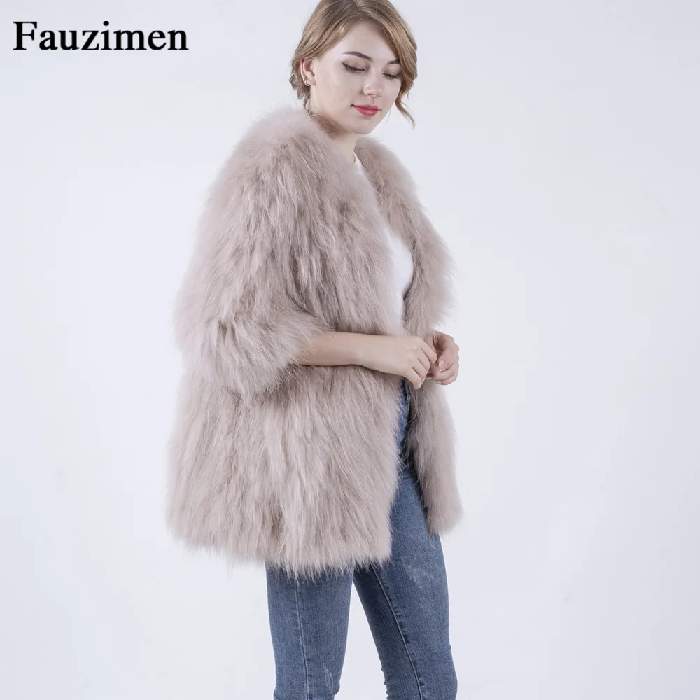 Натуральный мех енота пальто Красочные Роскошные Для женщин Меховая куртка